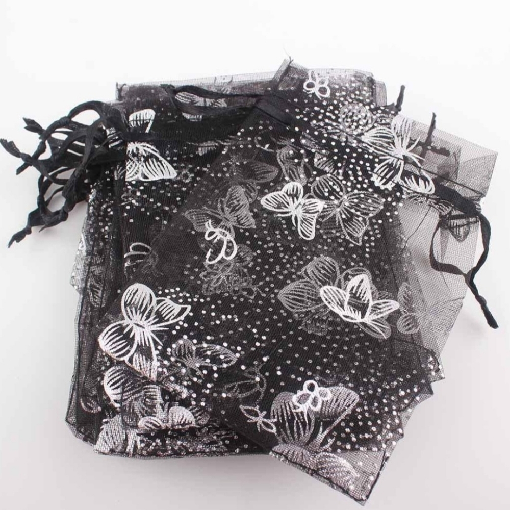 15 Black Organza Bag Butterfly Design 5" x 7"